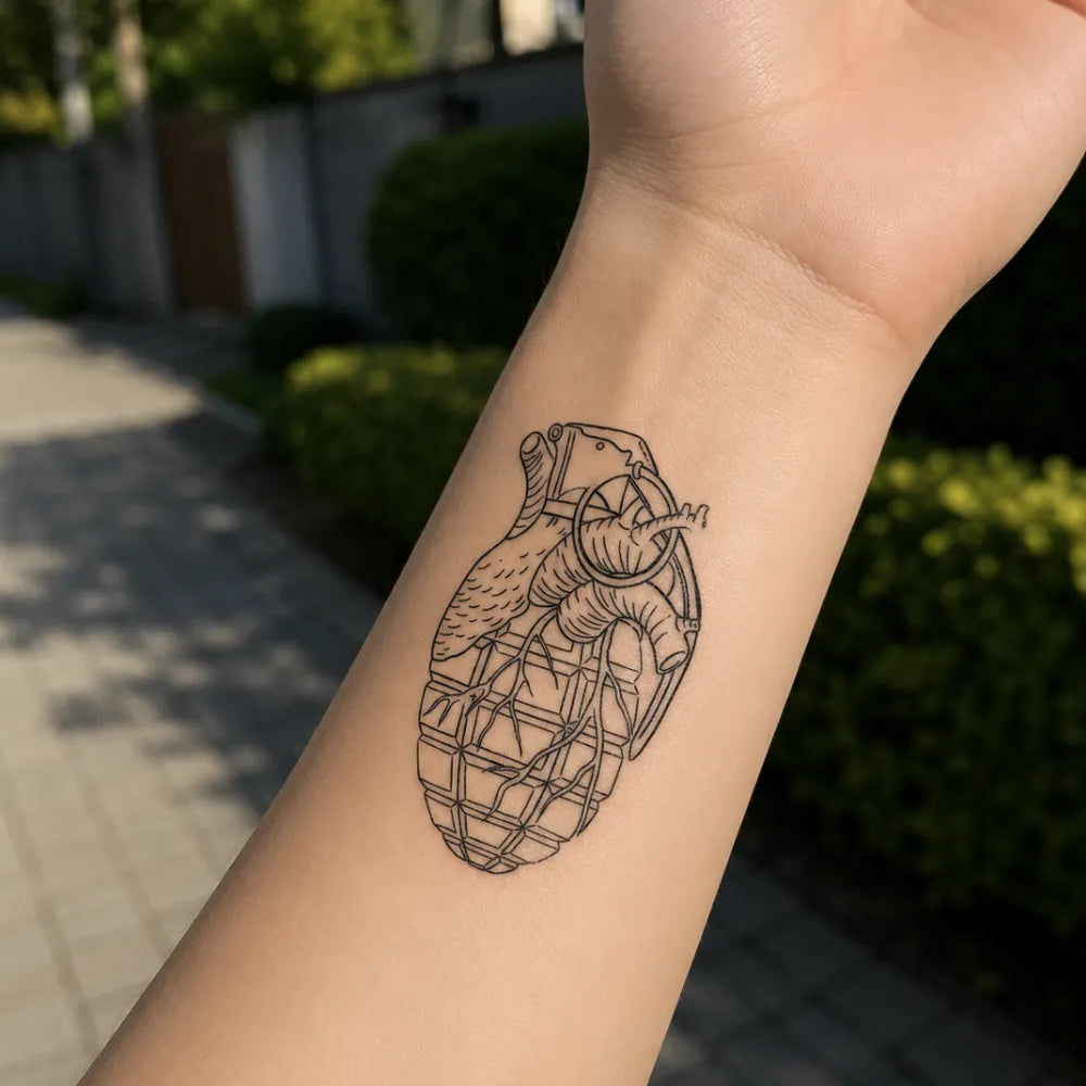 SafeTatt — Heart Grenade · fotografie tetování na kůži