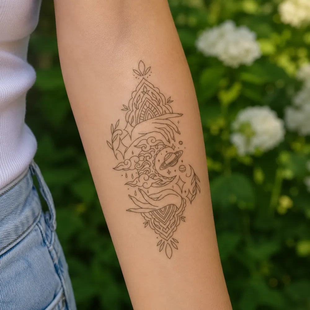 SafeTatt — Cosmic Hands · fotografie tetování na kůži