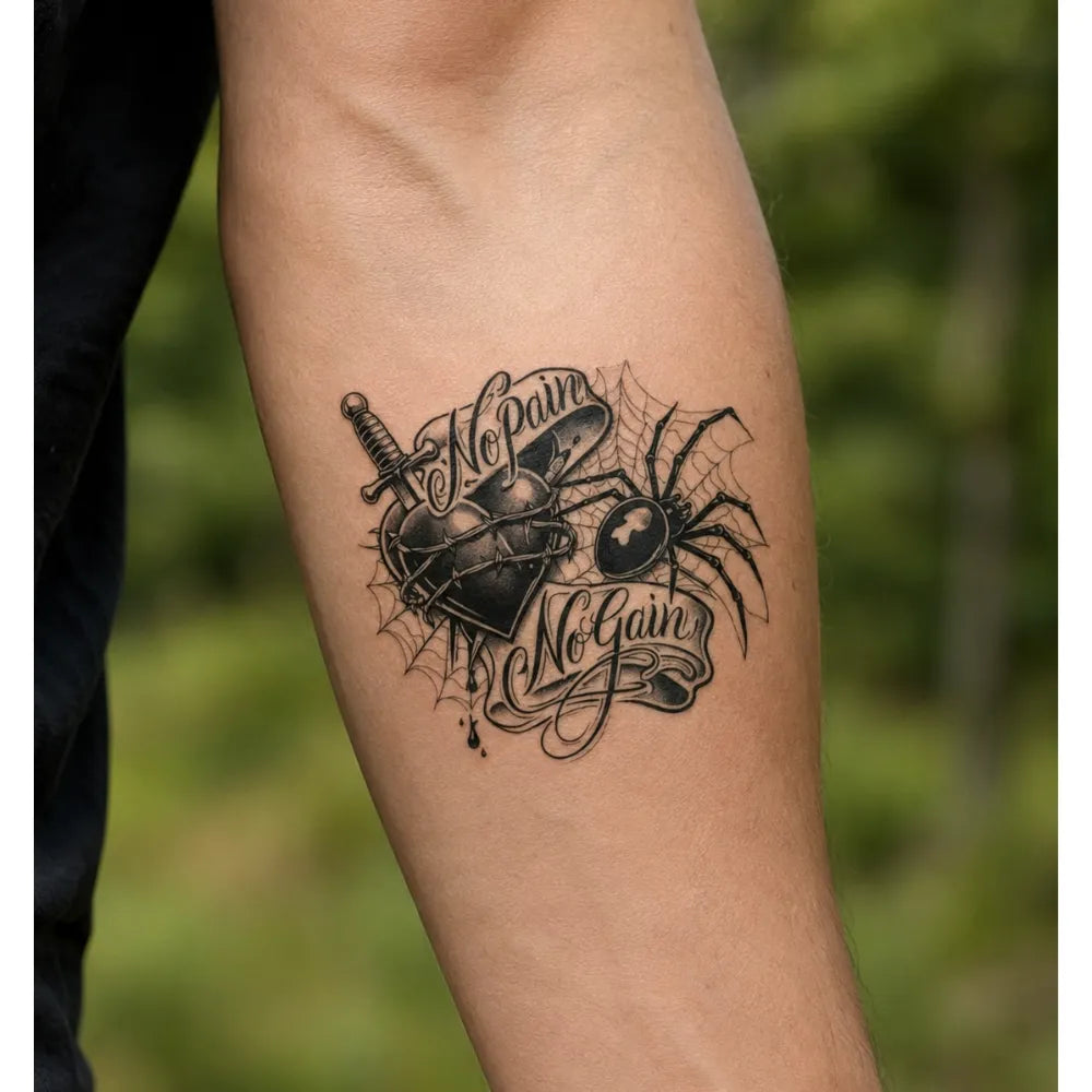 SafeTatt — No Pain No Gain · fotografie tetování na kůži