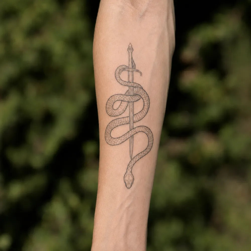 SafeTatt — Snake of Asclepius · fotografie tetování na kůži