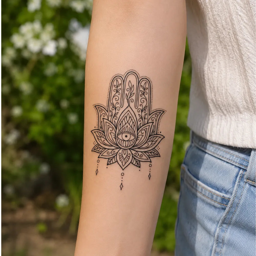 SafeTatt — Sacred Hamsa · fotografie tetování na kůži