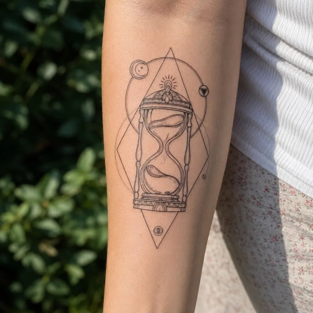 SafeTatt — Sacred Hourglass · fotografie tetování na kůži