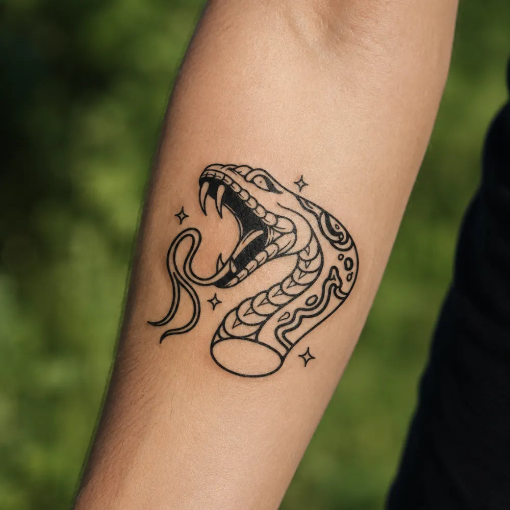 SafeTatt — Cobra Strike · fotografie tetování na kůži
